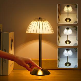 Table Lamp, Cordless Crystal Lamp with USB Charging Port, Rechargeable 3 Color Dimmable Gold Desk Lamp with Touch Control, LED Bedside Lamp for Home Office Restaurant, Bulb Included