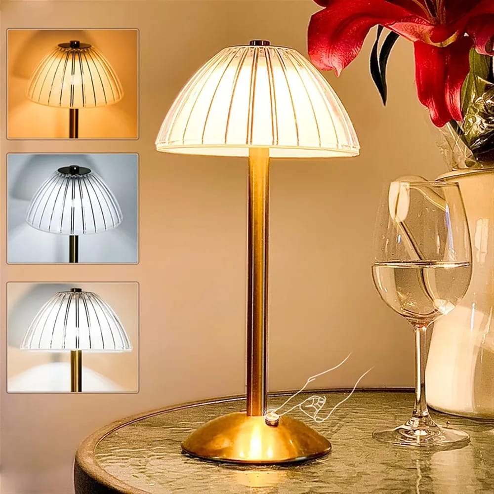 Table Lamp, Cordless Crystal Lamp with USB Charging Port, Rechargeable 3 Color Dimmable Gold Desk Lamp with Touch Control, LED Bedside Lamp for Home Office Restaurant, Bulb Included