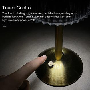 Table Lamp, Cordless Crystal Lamp with USB Charging Port, Rechargeable 3 Color Dimmable Gold Desk Lamp with Touch Control, LED Bedside Lamp for Home Office Restaurant, Bulb Included