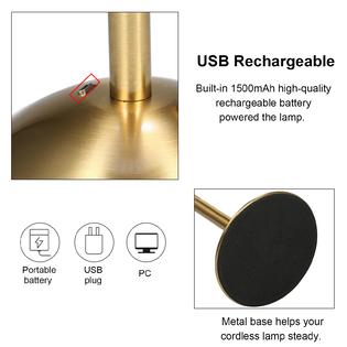Table Lamp, Cordless Crystal Lamp with USB Charging Port, Rechargeable 3 Color Dimmable Gold Desk Lamp with Touch Control, LED Bedside Lamp for Home Office Restaurant, Bulb Included