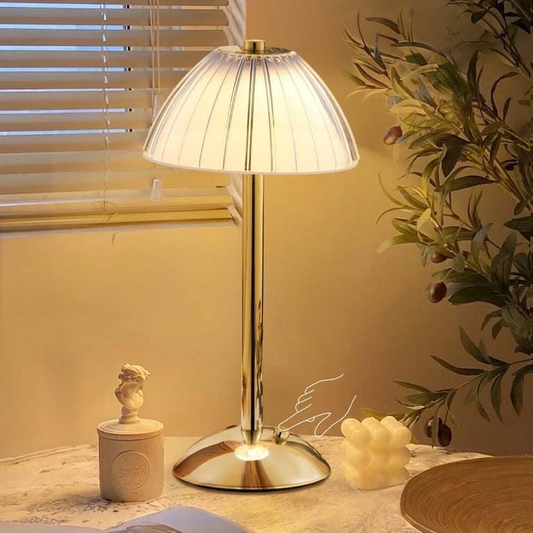Table Lamp, Cordless Crystal Lamp with USB Charging Port, Rechargeable 3 Color Dimmable Gold Desk Lamp with Touch Control, LED Bedside Lamp for Home Office Restaurant, Bulb Included