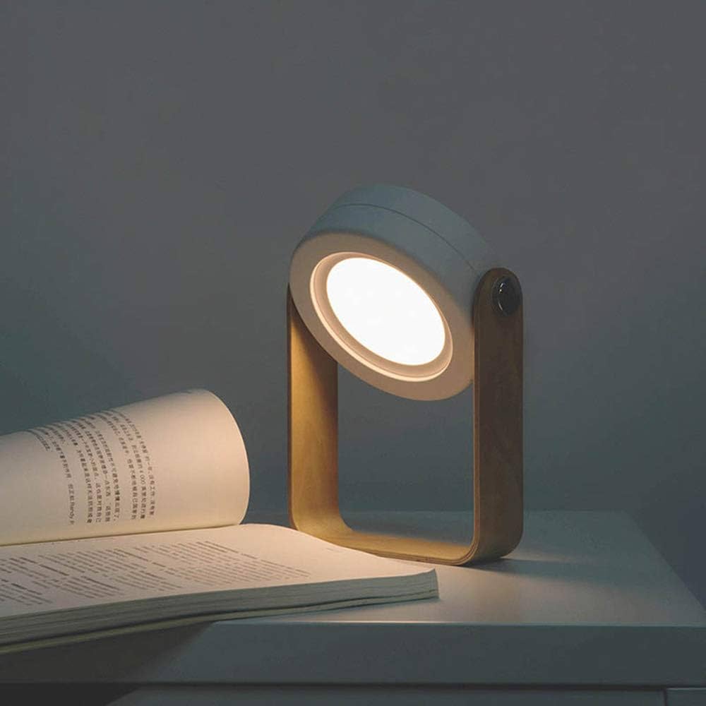 Led Portable Table Lamp Night Lights Folding Desk Lantern Touch Control Chargeable Lantern Lights 3 Levels of Brightness Wooden Handle Smart Flashlight for Night Reading Lamp