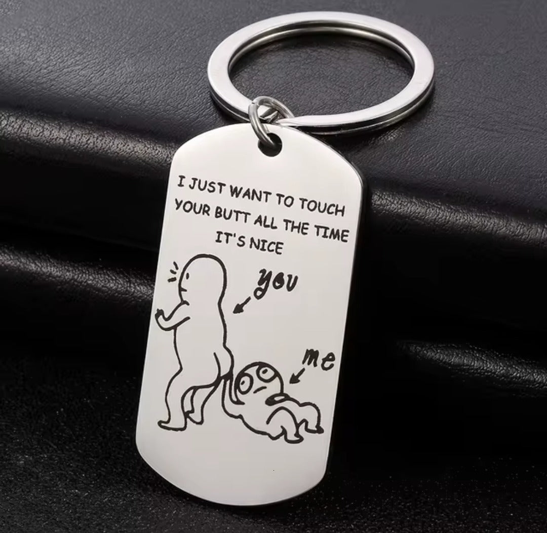 Touchy Butt Metal Keychain
