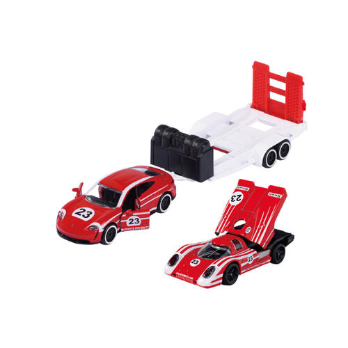 Majorette Porsche Edition Trailer Set – Taycan Turbo S and Porsche 917 Premium Diecast Car Model