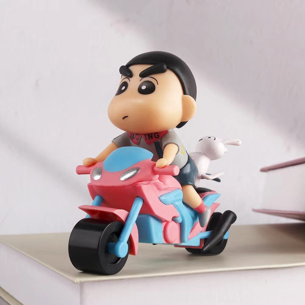 Cute Shinchan With Shiro On Bike Figure