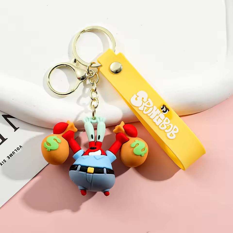Spongebob 3D Silicon Keychain with Bagcharm and Strap (Select From Drop Down)