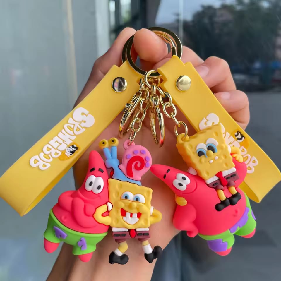 Spongebob 3D Silicon Keychain with Bagcharm and Strap (Select From Drop Down)