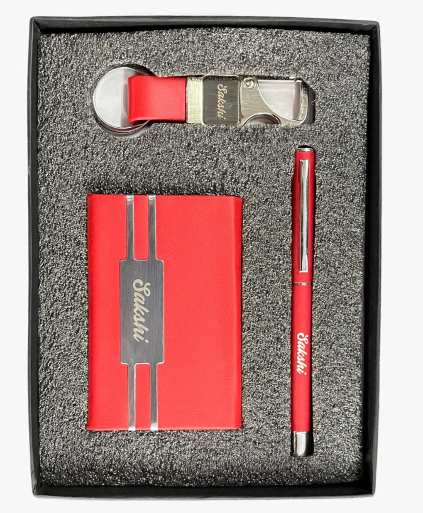 Personalised Name Gift Set - Card Holder, Keychain & Pen (No Cod on personalised Orders) - Prepaid Orders Only