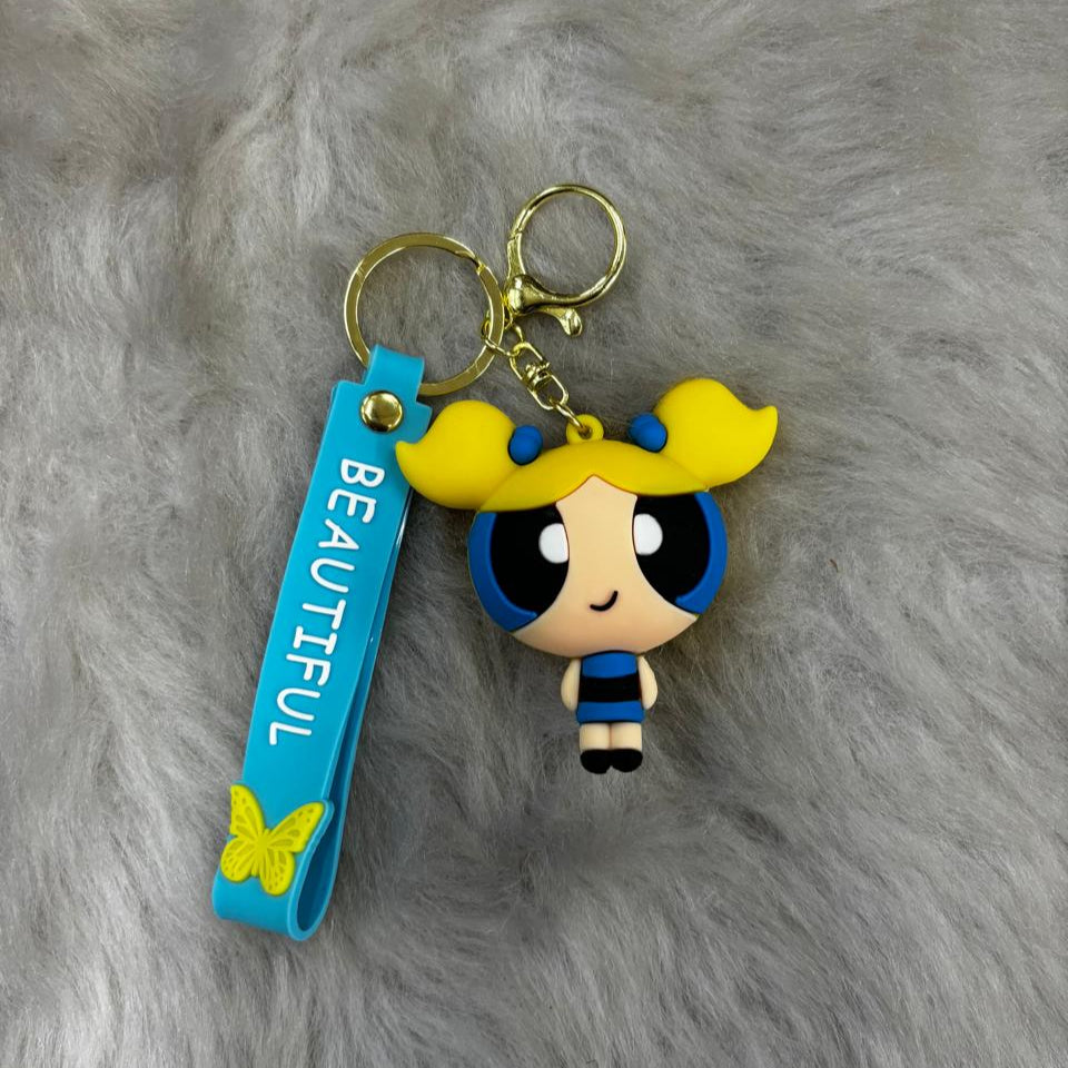 Powerpuff 3D Silicon Keychain With Bagcharm and Strap (Select From Drop Down Menu)