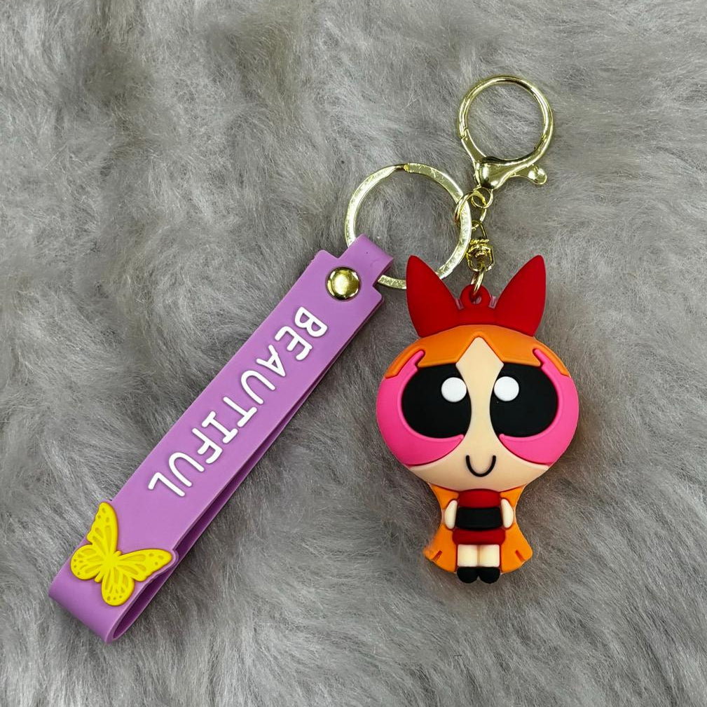 Powerpuff 3D Silicon Keychain With Bagcharm and Strap (Select From Drop Down Menu)