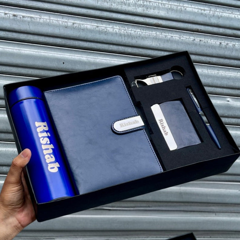 Personalised Name Gift Set - Diary , Temperature Bottle, Card Holder, Keychain & Pen (No Cod on personalised Orders) - Prepaid Orders Only