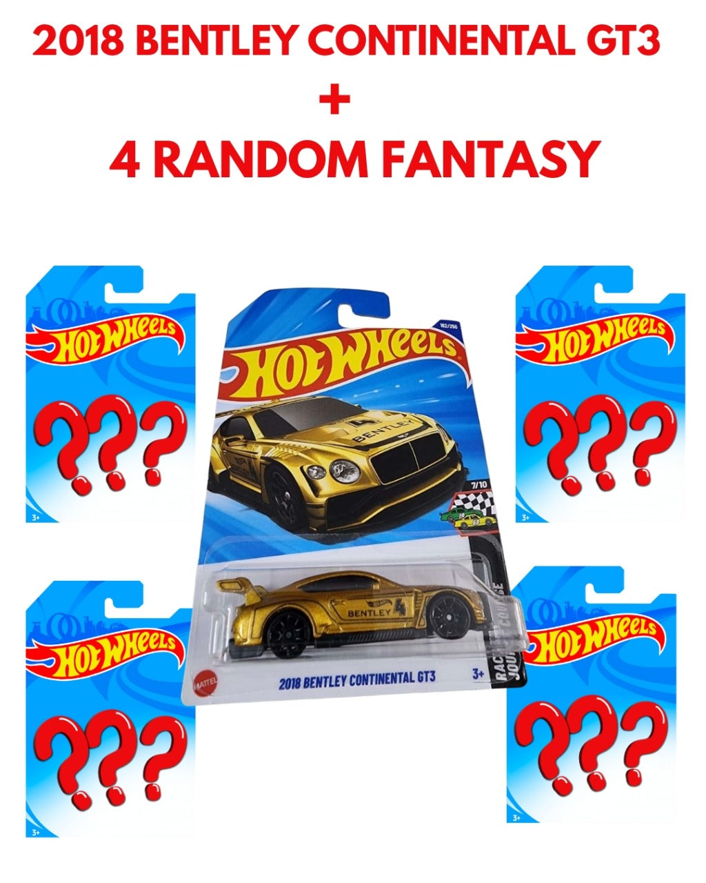 Hot Wheels 2018 Bentley Continental Gt3 Plus 4 Random Fantasy Cars Combo