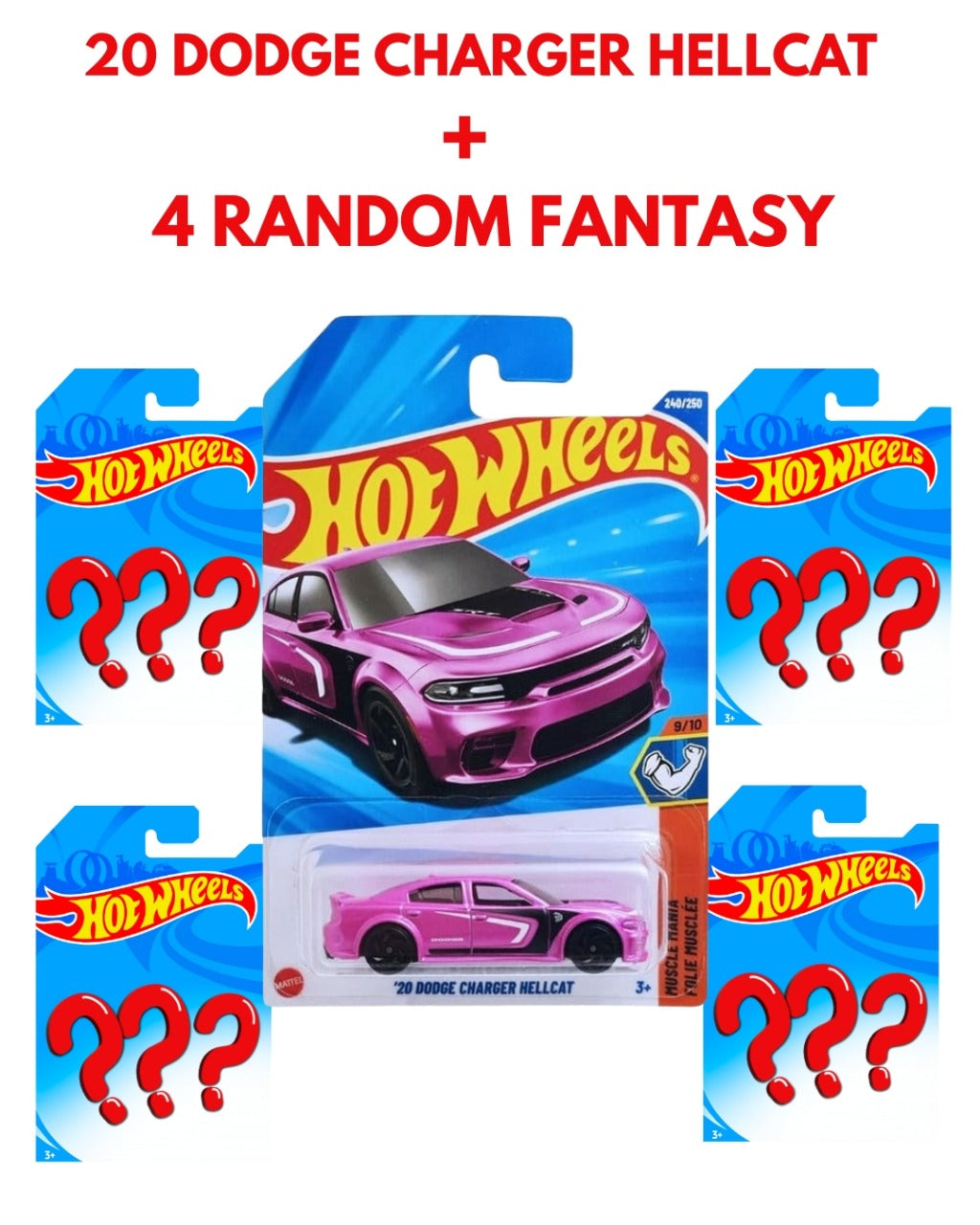 Hot Wheels '20 Dodge Charger Hellcat Plus 4 Random Fantasy Cars Combo