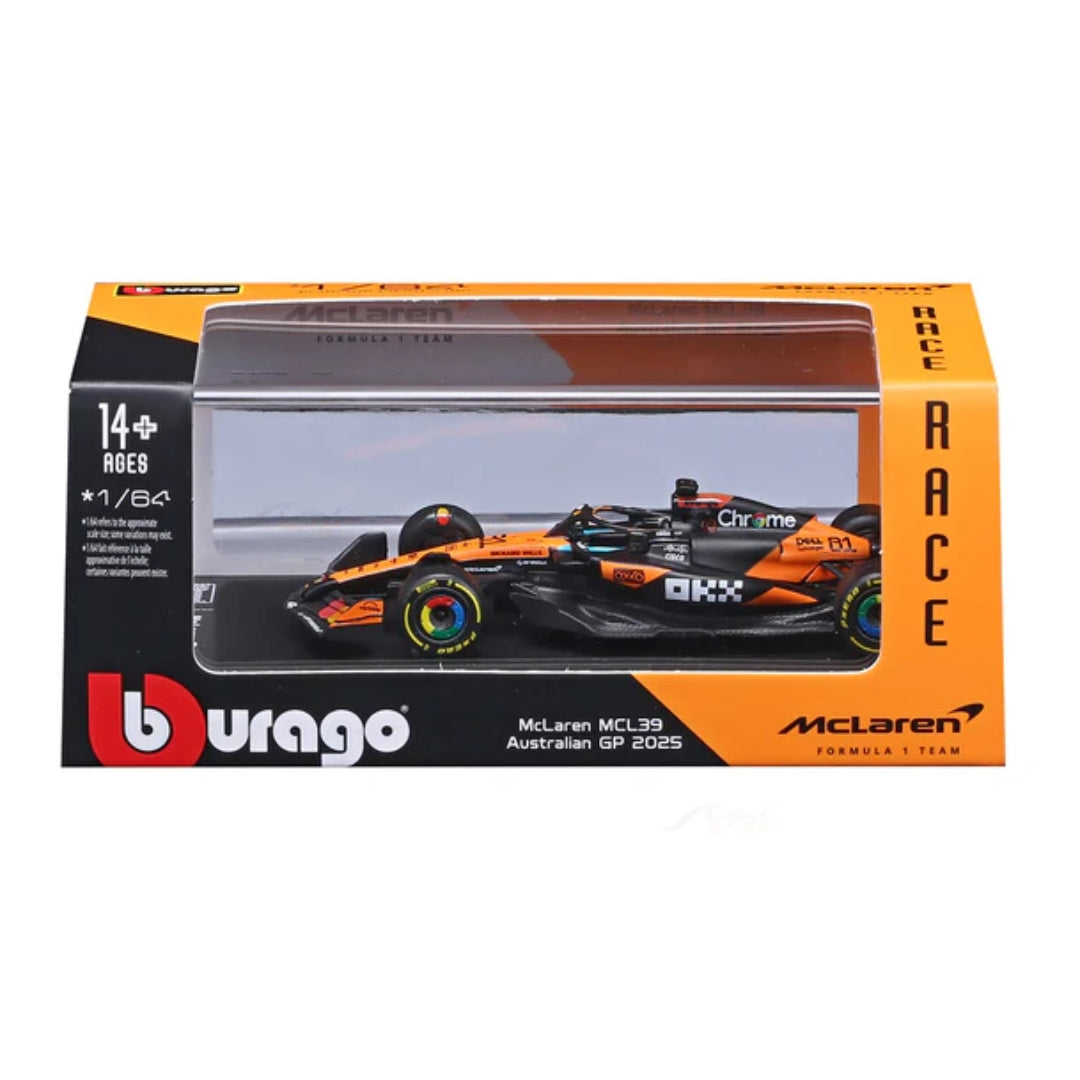 Official Bburago 2025 McLaren MCL39 Australia GP 81 Oscar Piastri - Scale 1 : 64 Diecast Scale Model