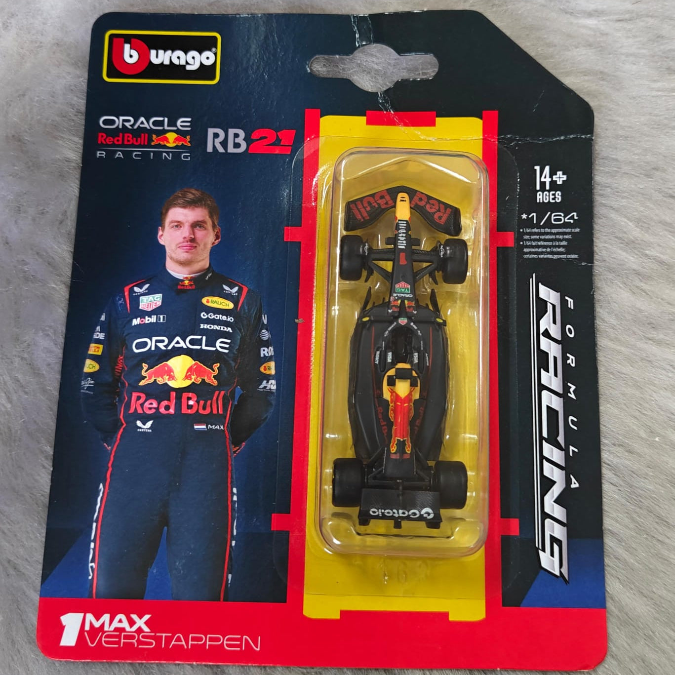 Official Bburago Formula Racing 1 : 64 Diecast Scale Model - Oracle Red Bull Racing RB21 1 Max Verstappen Card Creased - Product in Mint condition