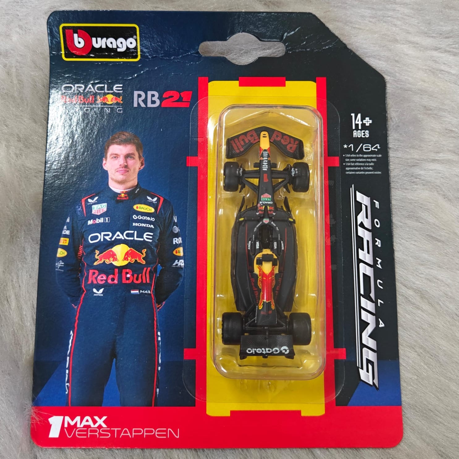 Official Bburago Formula Racing 1 : 64 Diecast Scale Model - Oracle Red Bull Racing RB21 1 Max Verstappen Card Creased - Product in Mint condition