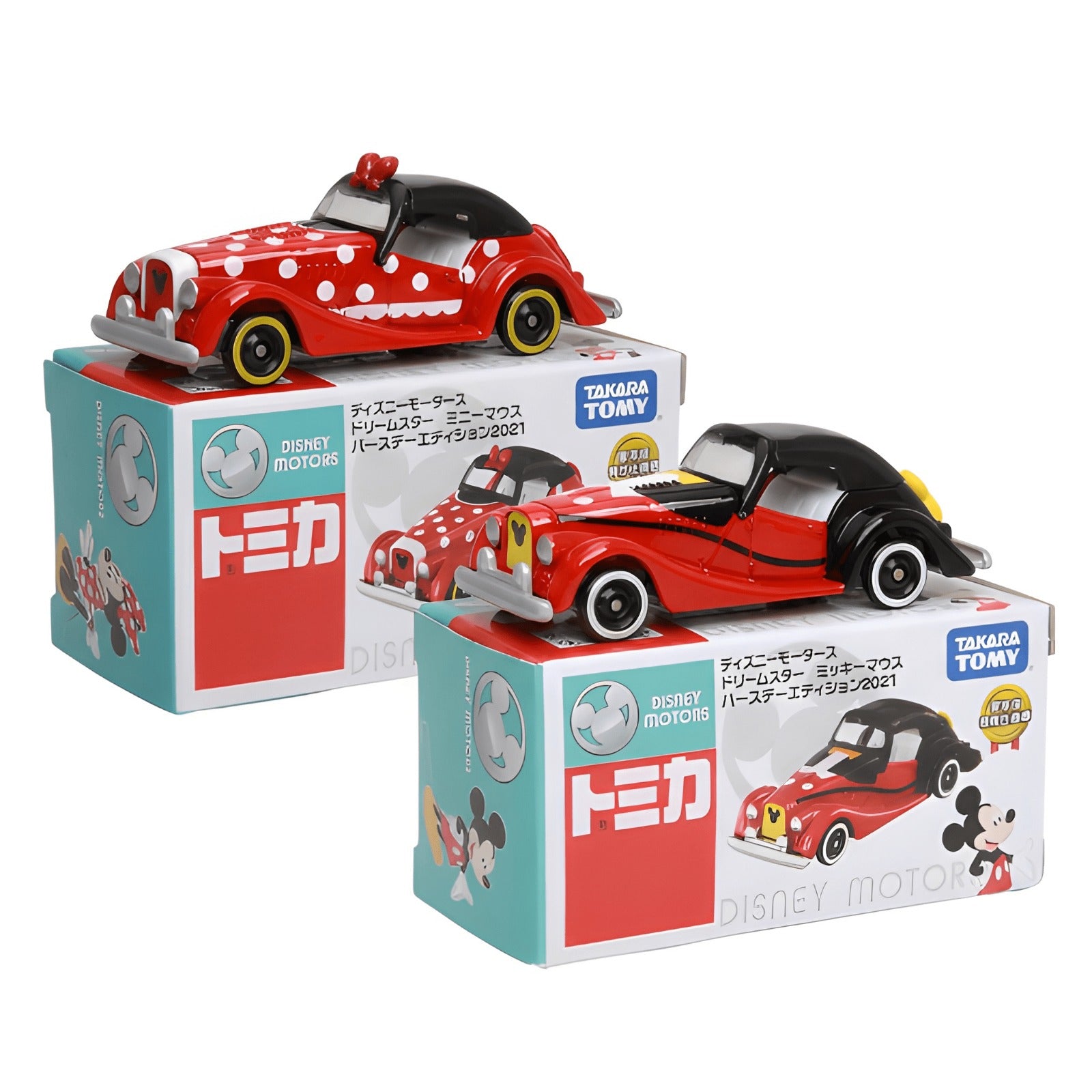 Takara Tomy Tomica Disney Motors Dream Star Scale 1 : 64 - Mickey and Minnie Mouse Birthday Edition 2021 (Set of 2)