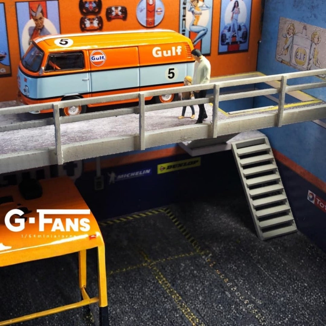 G-Fans Gulf Oil Double - Storey Garage Diorama With Lights for 1:64 Diecast Models (No Cod Allowed On This Product) - Prepaid Orders Only