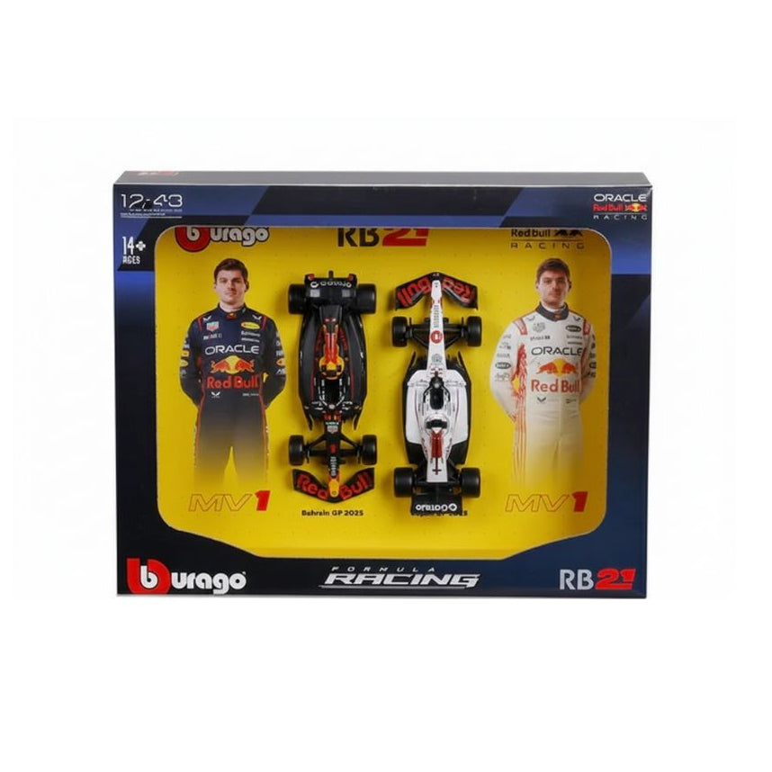 Official Bburago - Scale 1 : 43 2025 RedBull RB21 Max Verstappen Diecast Scale Model - Pack Of 2