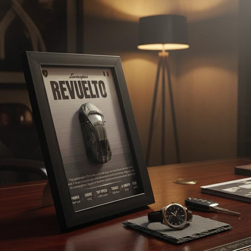 Lamborghini Reveulto Magnetic Car A5 Frame (With Wall Hanging Hook And Stand)