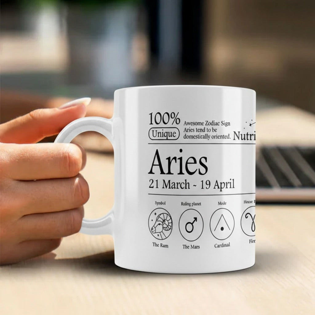 Aries Nutrition Facts 3D White Ceramic Coffee Mug