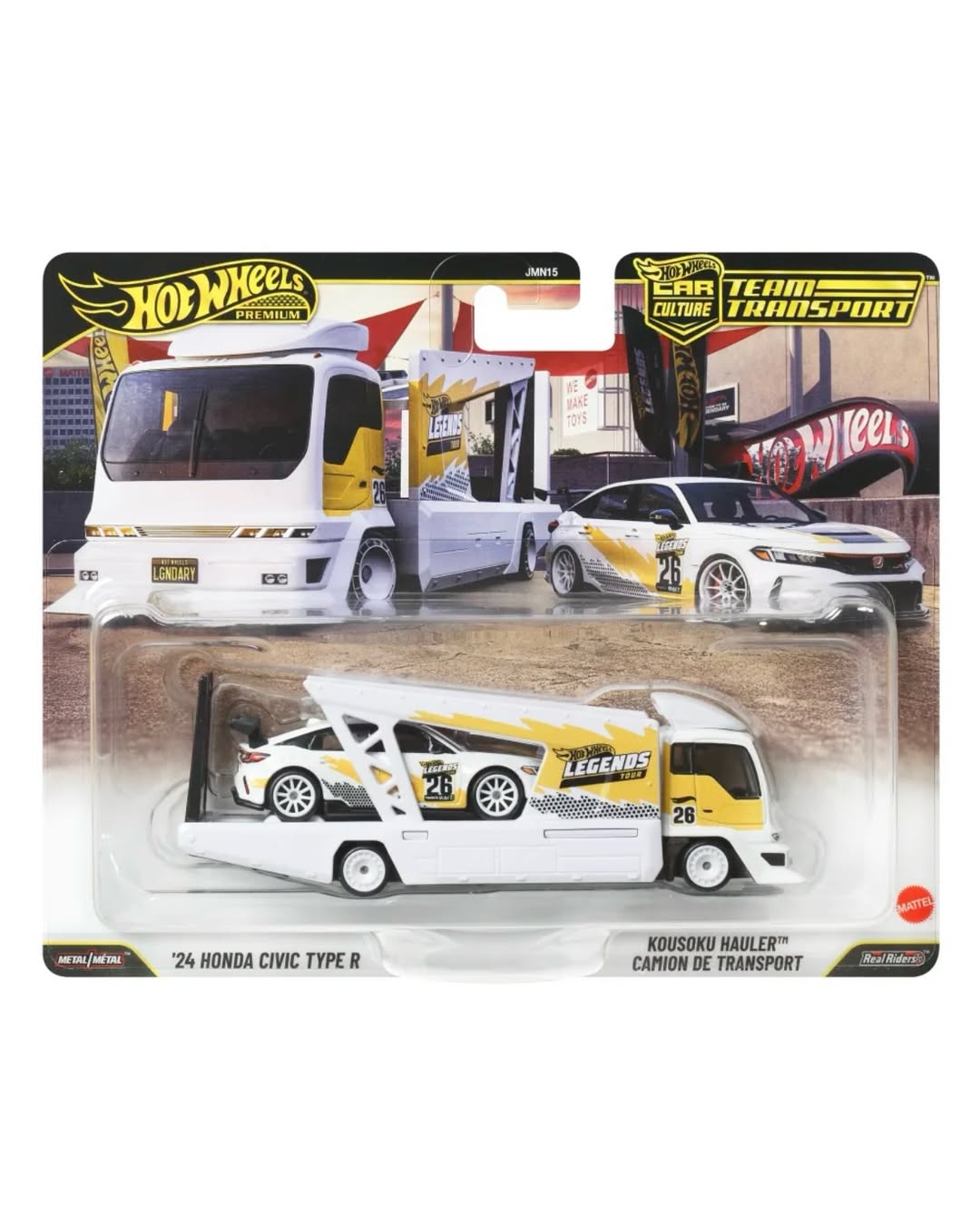 Hot Wheels Premium 1/64 Car Culture Team Transport - '24 Honda Civic Type R (FL5) AND Kousoku Hauler Camion De Transport