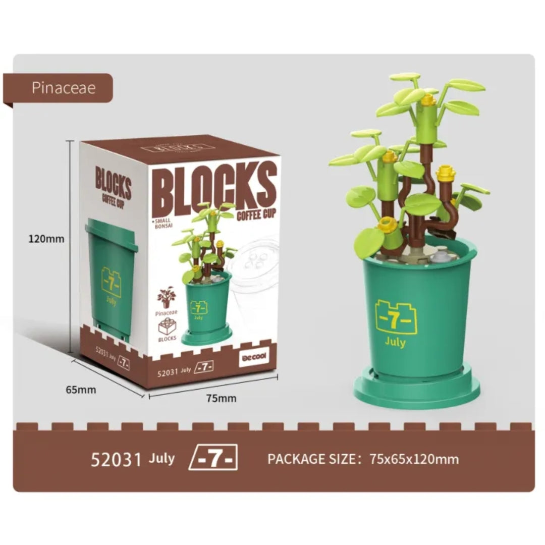 Decool 3D DIY Blocks Coffee Cup Small Bonsai for Decor - Pinaceae