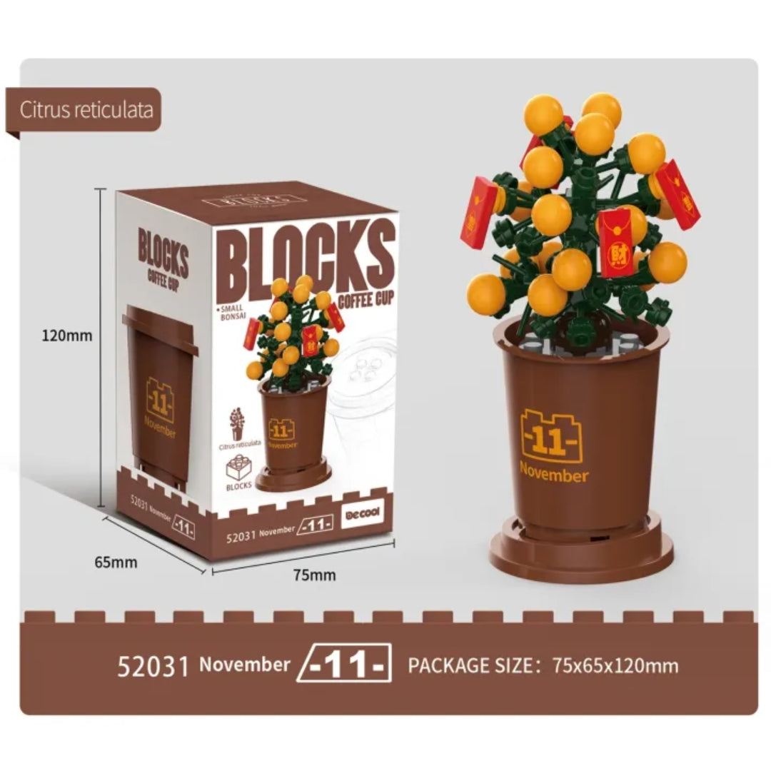 Decool 3D DIY Blocks Coffee Cup Small Bonsai for Decor - Citrus Reticulata