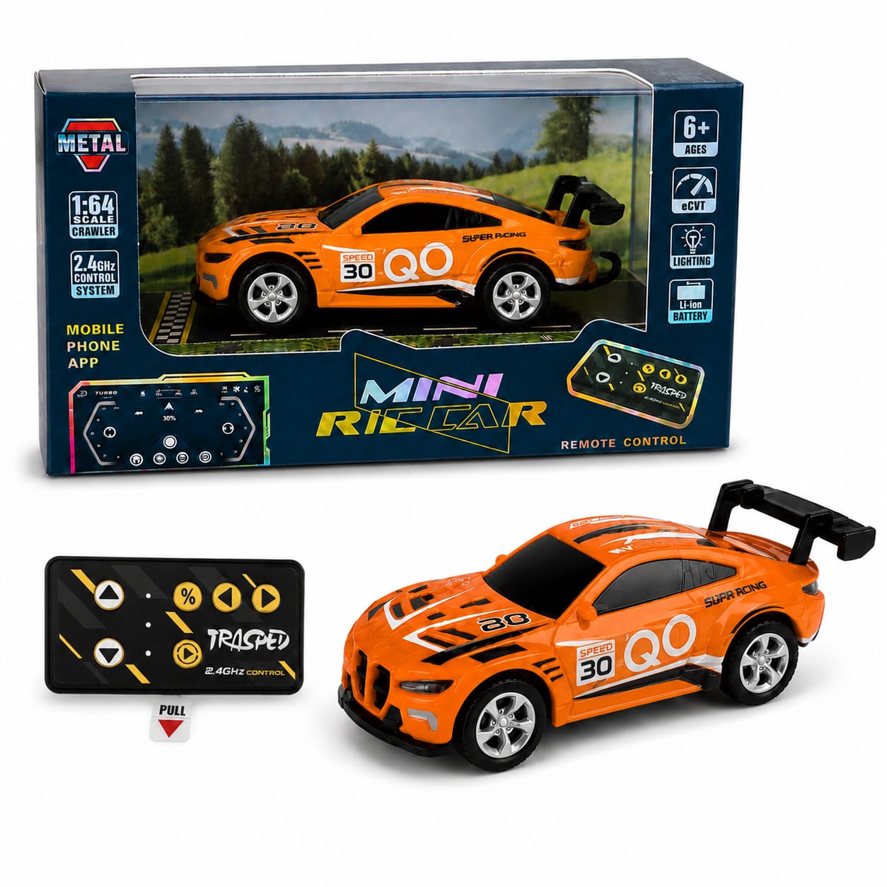 TRASPED 1:64 Mini Remote Control Racing Car – Alloy Model Sports Car(Orange)