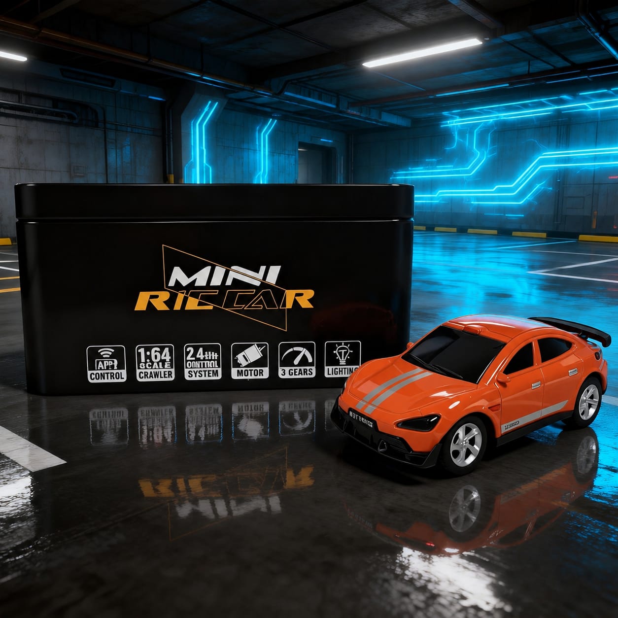 Trasped Mini RC Sports Car 1:64 Scale with 2.4GHz Remote Control– Alloy Model Sports Car (Orange)