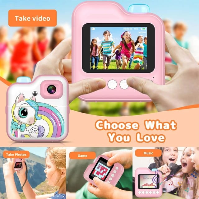 Unicorn Mini Portable Children's Digital Instant Print Capture and Print Camera - Pink