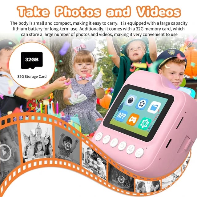 Unicorn Mini Portable Children's Digital Instant Print Capture and Print Camera - Pink
