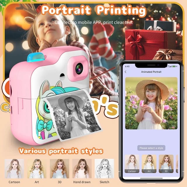 Unicorn Mini Portable Children's Digital Instant Print Capture and Print Camera - Pink