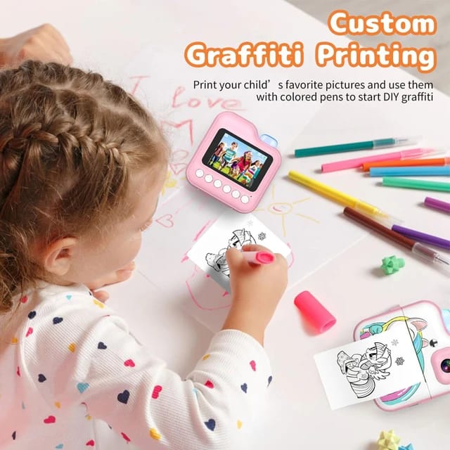 Unicorn Mini Portable Children's Digital Instant Print Capture and Print Camera - Pink