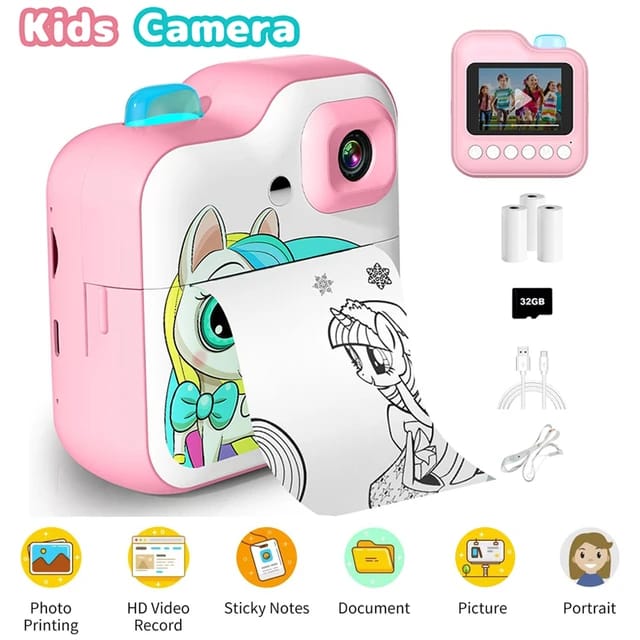 Unicorn Mini Portable Children's Digital Instant Print Capture and Print Camera - Pink