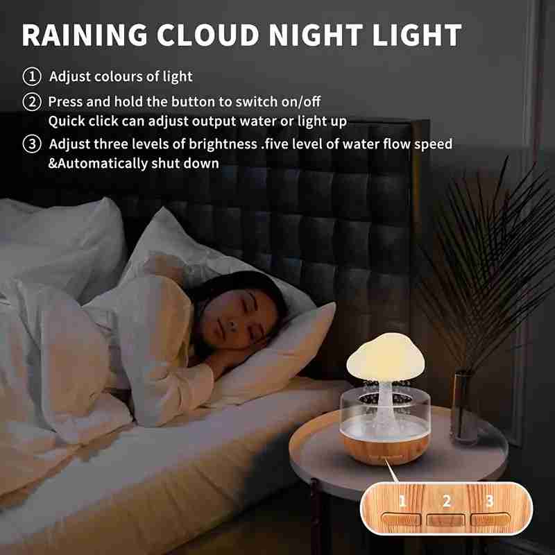 Rain Cloud Humidifier With Multicolor LED Lamp With Raindrop Sound - USB Chargeable