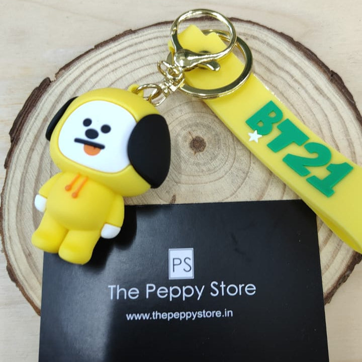 Bts / Bt21 3D Silicon Keychains with Bagcharm and Strap ( Select From Dropdown Menu)