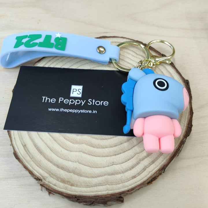 Bts / Bt21 3D Silicon Keychains with Bagcharm and Strap ( Select From Dropdown Menu)
