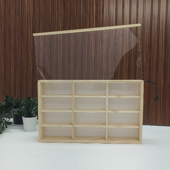 Wooden LED Hot Wheels Diecast Organizers With Light With Acrylic Dust Covers -  Fits 12 Cars ( No cars Included )