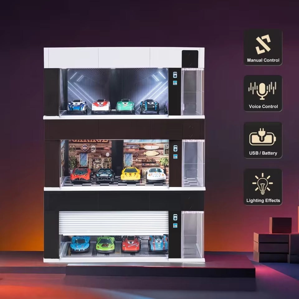 Electric Motorized Garage Diorama With Lights and Voice Control for 1:64 Diecast Scale Models - USB chargeable and Battery Operated - Select From Drop Down (No Cod Allowed On This Product) - Prepaid Orders Only