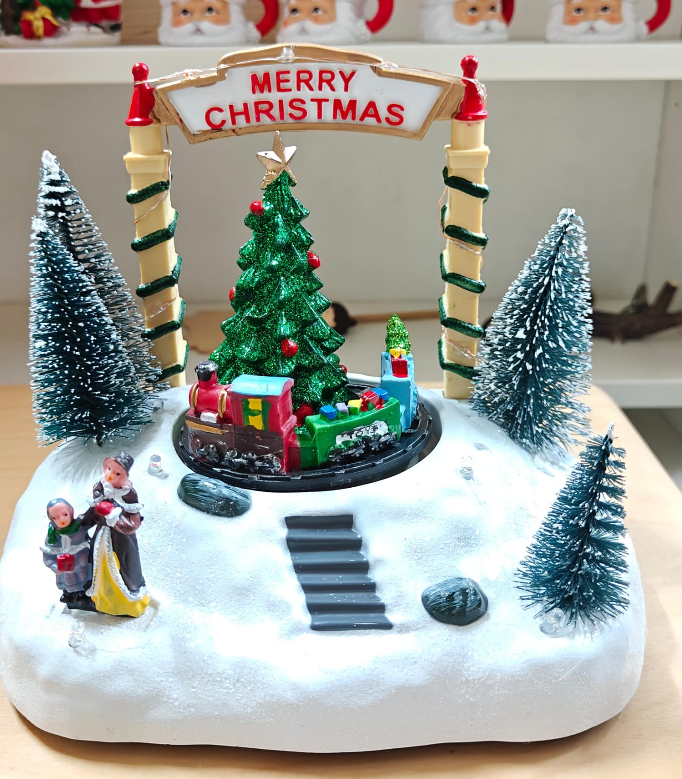 Merry Christmas Decorative Showpiece With Light (Size 18*13.5*15.5 Cm) - Works on Usb and Battery Operated Both