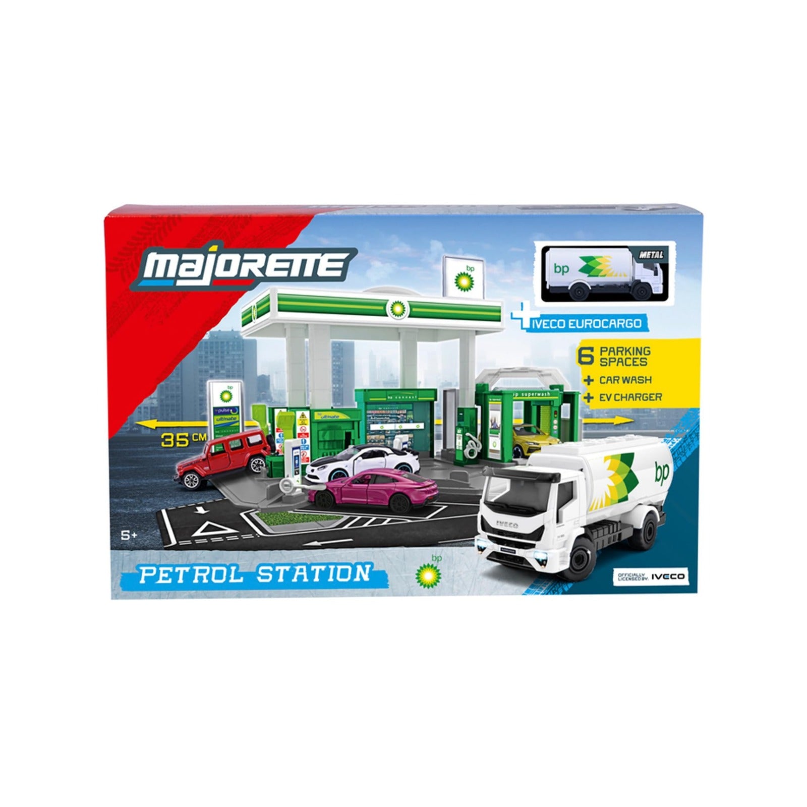 Majorette Petrol Station BP Playset - 6 Parking Spaces , Carwash and EV Charger Station