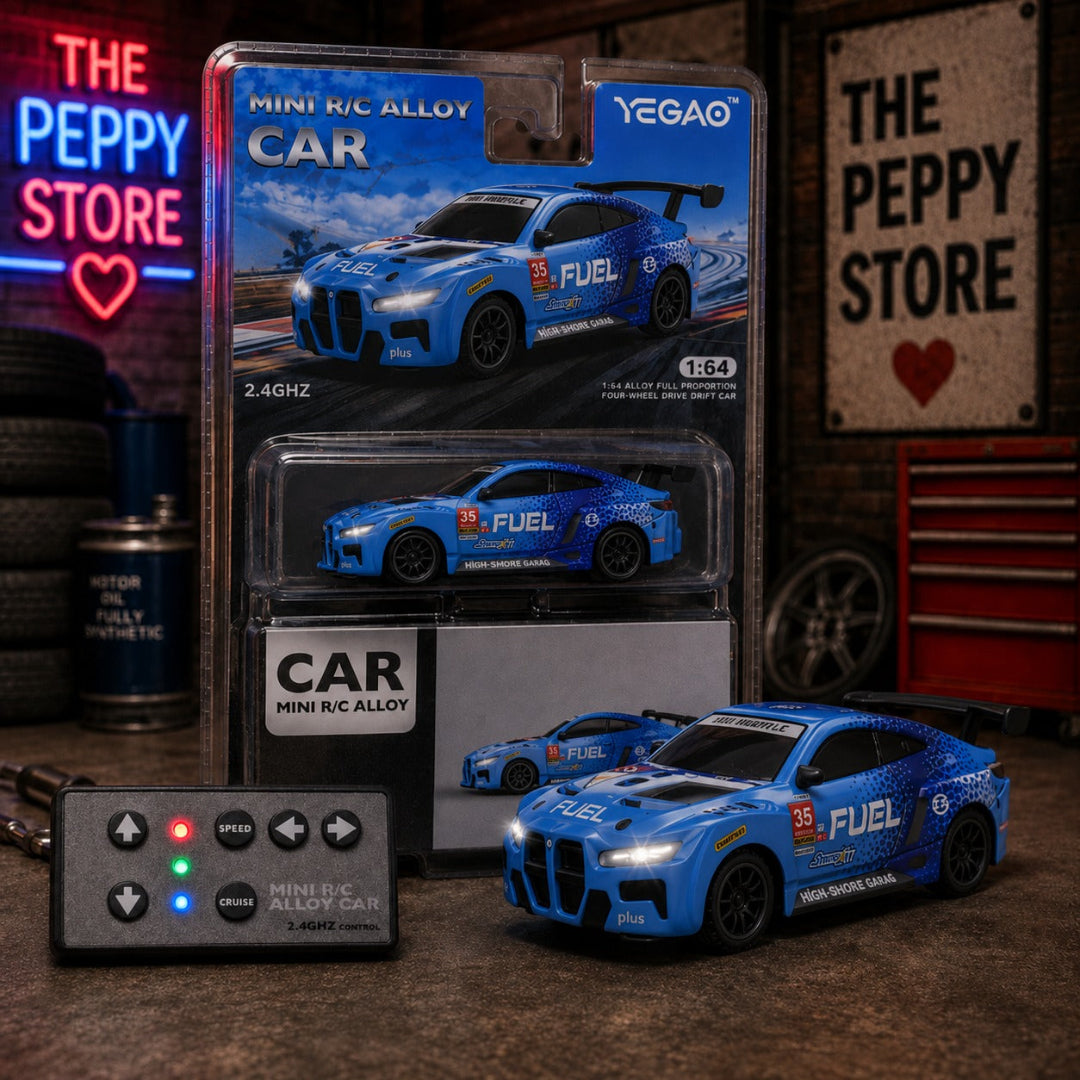 YEGAO 1:64 Mini RC Alloy Sports Drift Car 2.4GHz Remote Control Car | Blue Die-Cast Racing Car with Controller