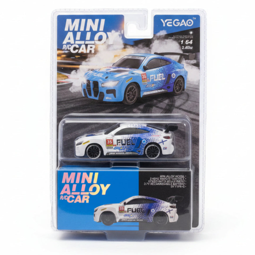 YEGAO 1:64 Mini RC Alloy Sports Drift Car 2.4GHz Remote Control Car | White & Blue Die-Cast Racing Car with Controller