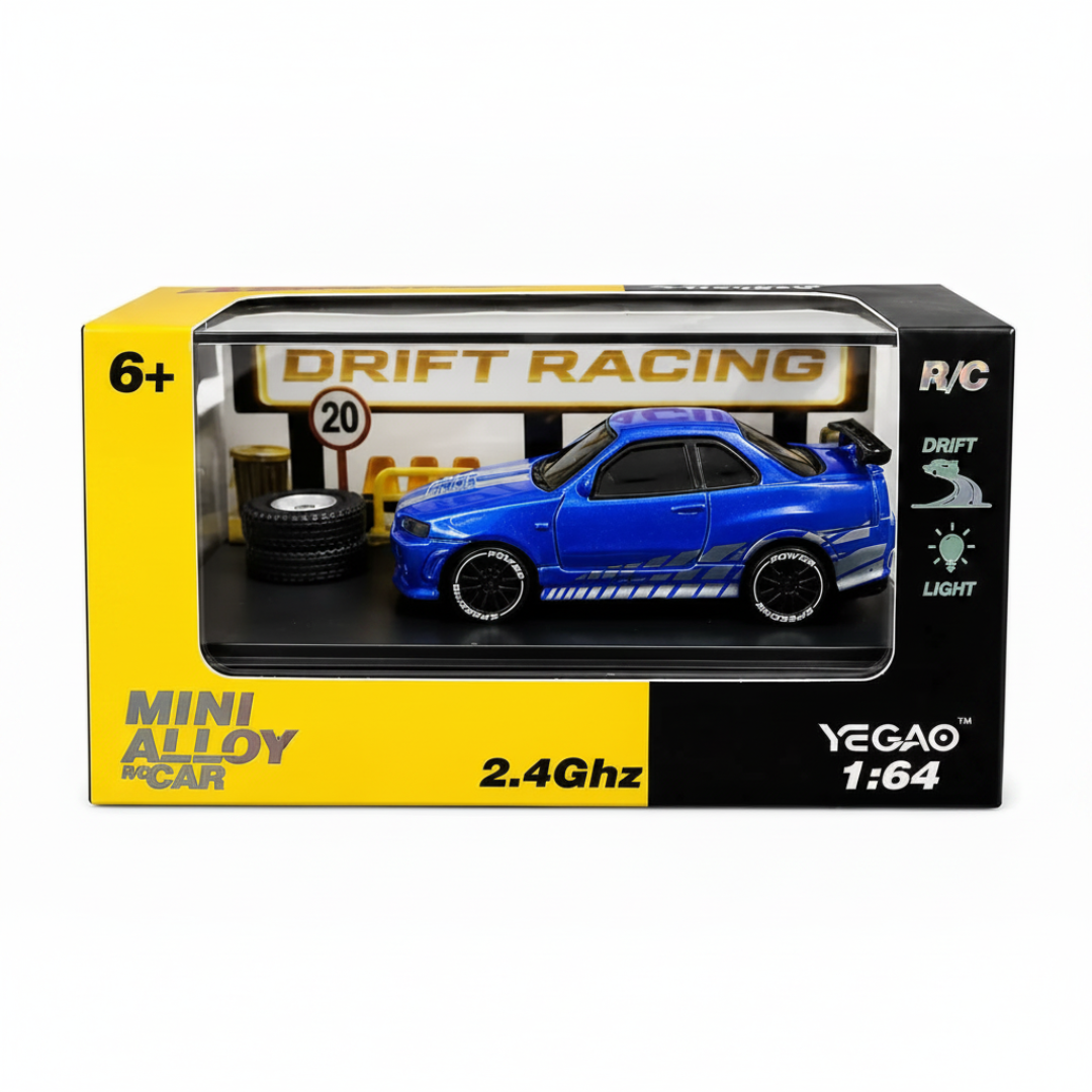 Yegao Mini Alloy RC Drift Car 1:64 with 2.4GHz Remote Control –Blue