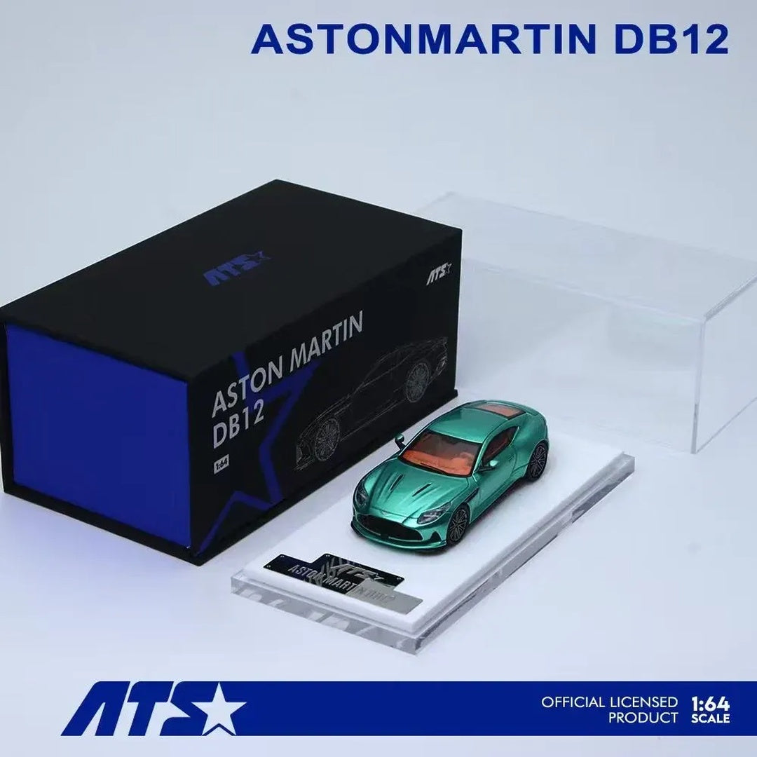 ATS Aston Martin DB12 Green 1:64 Scale Diecast Model Car with Display Case