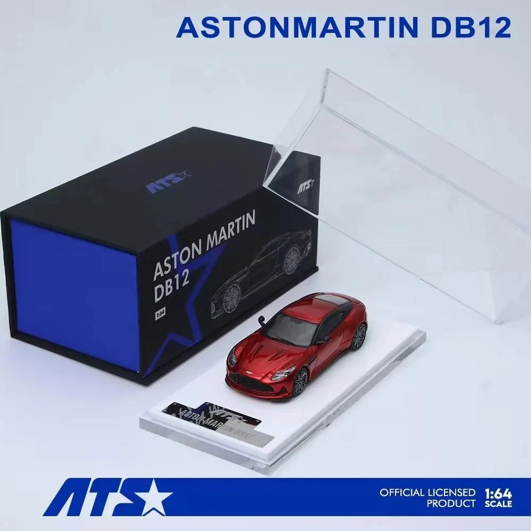 ATS Aston Martin DB12 Red 1:64 Scale Diecast Model Car with Display Case