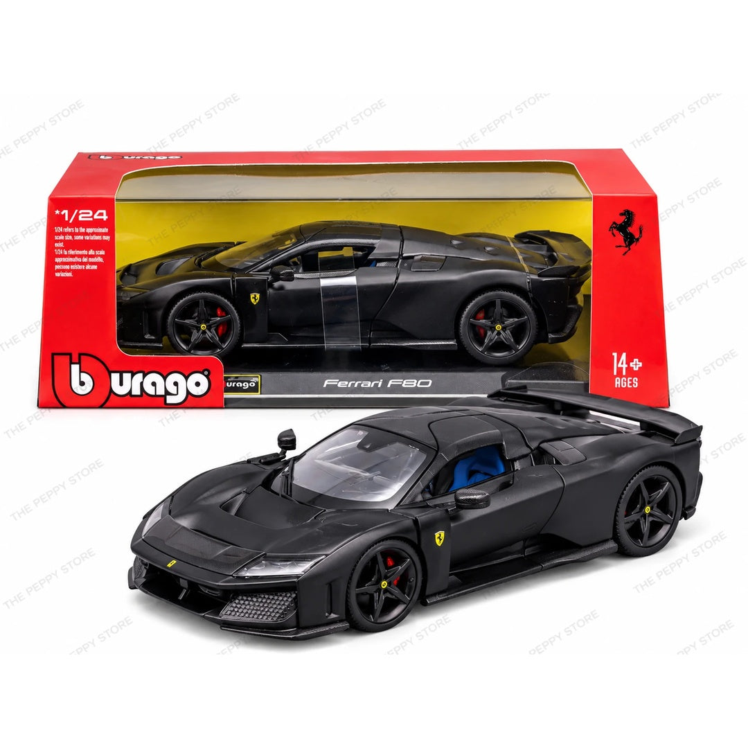 Bburago Ferrari F80 Matte Black 1:24 Diecast Model Car with Packaging Box