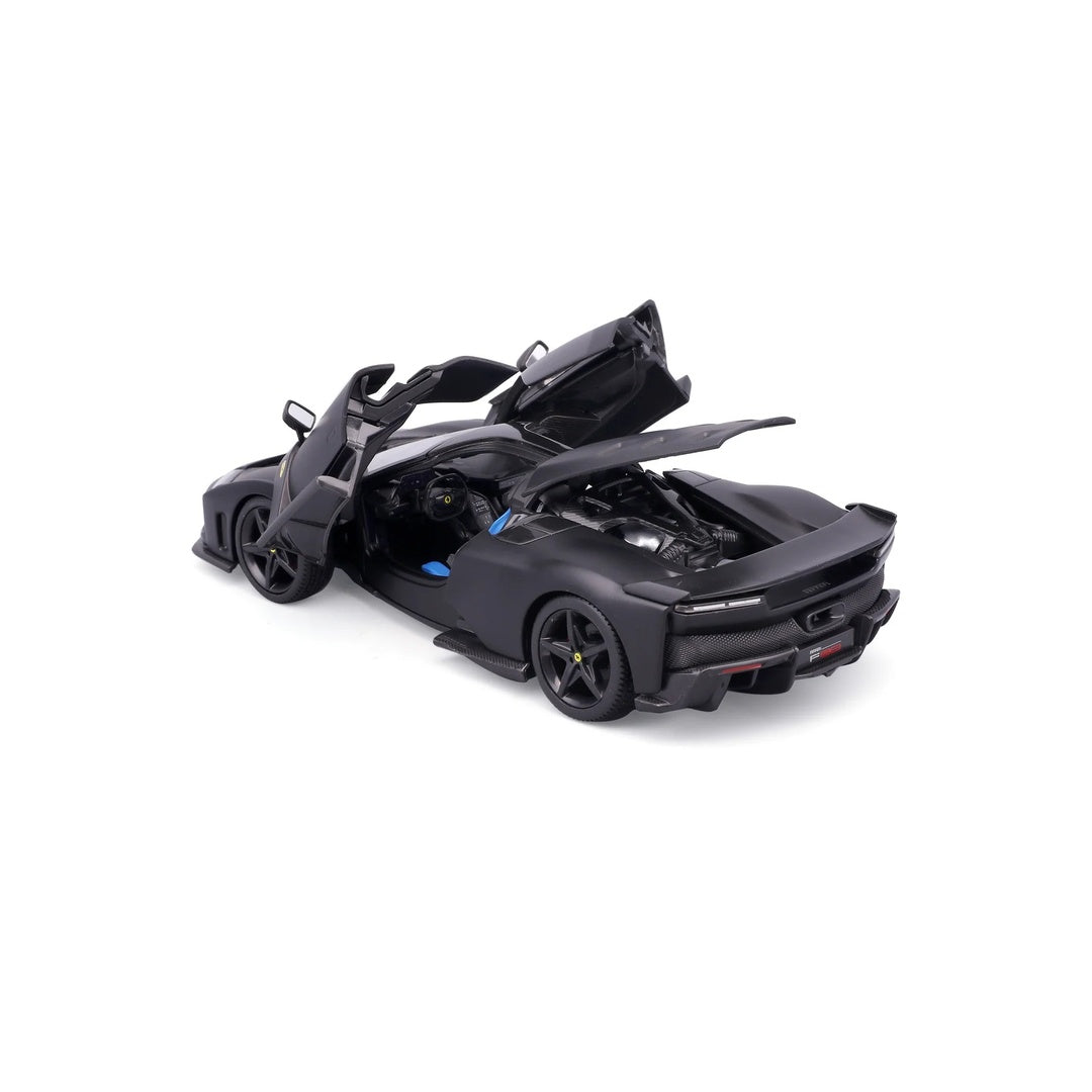 Bburago Ferrari F80 Matte Black 1:24 Diecast Model Car - Opening Doors Rear Angle