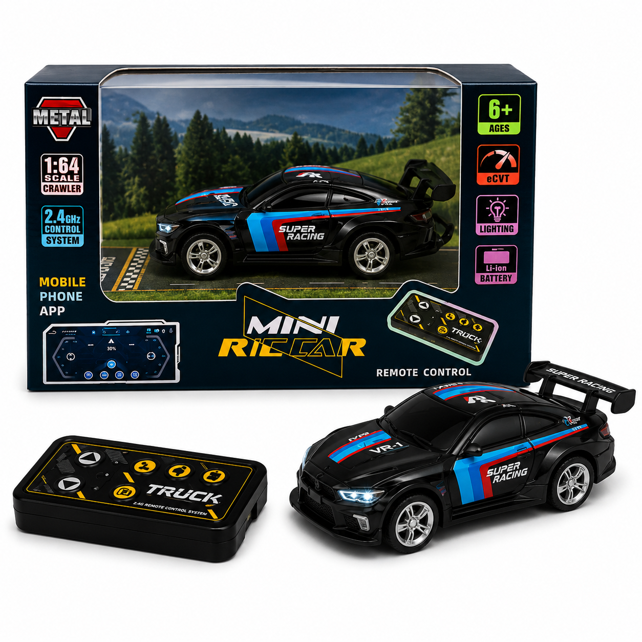 TRASPED 1:64 Mini Remote Control Racing Car – Alloy Model Sports Car(Black)